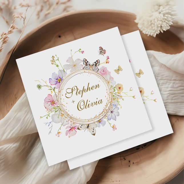 Modern Wildflower Floral Wreath Wedding Napkins (Creator Uploaded)