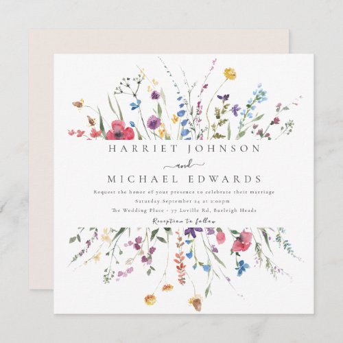 Modern Wildflower Frame Square Wedding Invitation