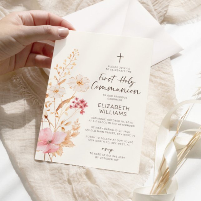 Modern Wildflower Garden First Holy Communion Invitation (Creator Uploaded)