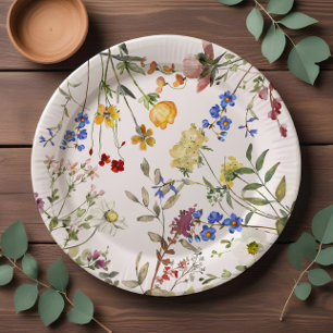 Modern Wildflower Garden Greenery Baby Shower Paper Plates