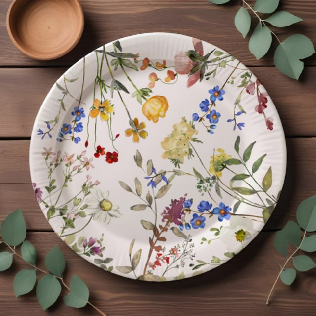 Modern Wildflower Garden Greenery Baby Shower Paper Plates (Creator Uploaded)