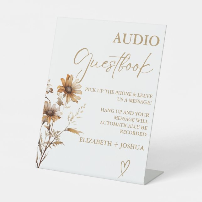 Modern wildflower Gold Audio Guestbook Sign (Front)
