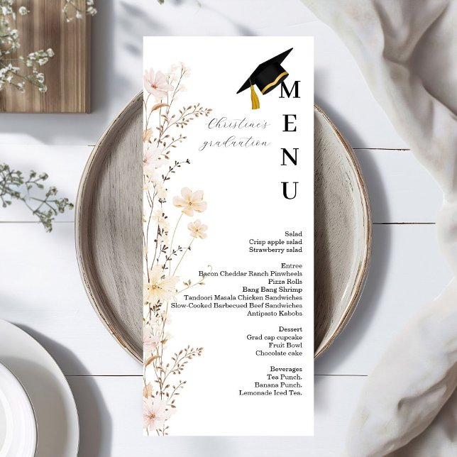 Modern Wildflower Graduation party dinner menu  (Creator Uploaded)