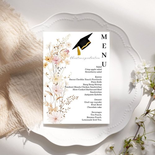 Modern Wildflower Graduation Party Menu Card