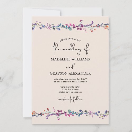Modern Wildflower Hand_lettered Script Wedding  Invitation