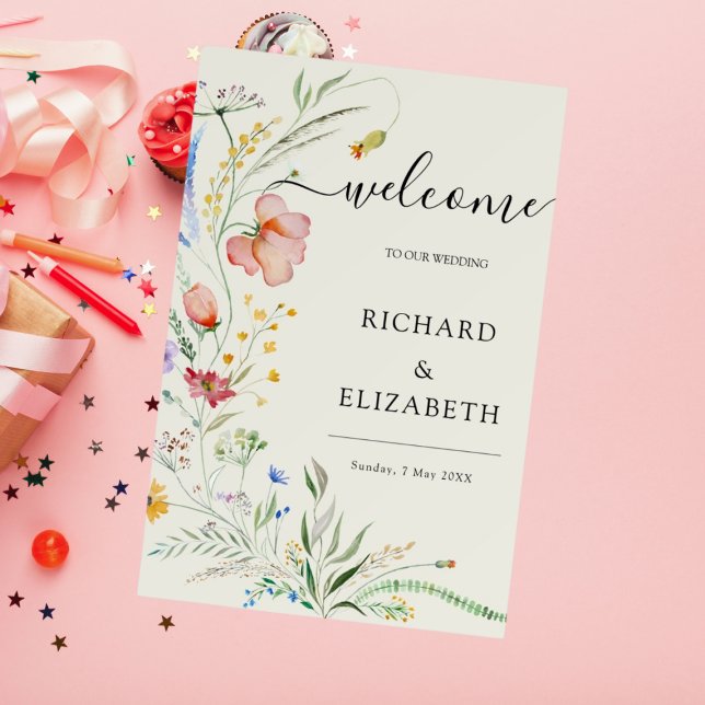 Modern Wildflower Minimal Elegant Wedding Foam Board (Creator Uploaded)