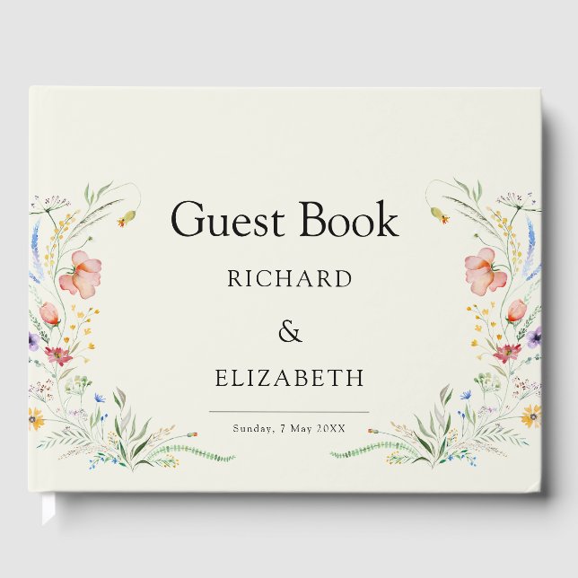 Modern Wildflower Minimal Elegant Wedding Guest Book (Front)