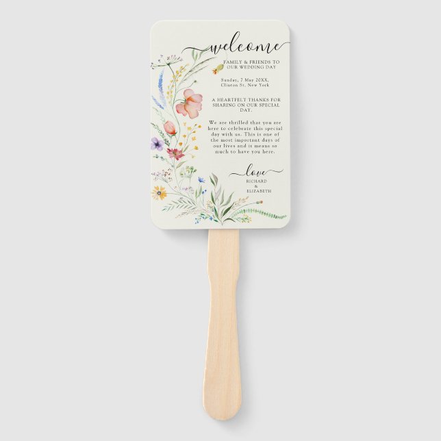 Modern Wildflower Minimal Elegant Wedding Hand Fan (Front)