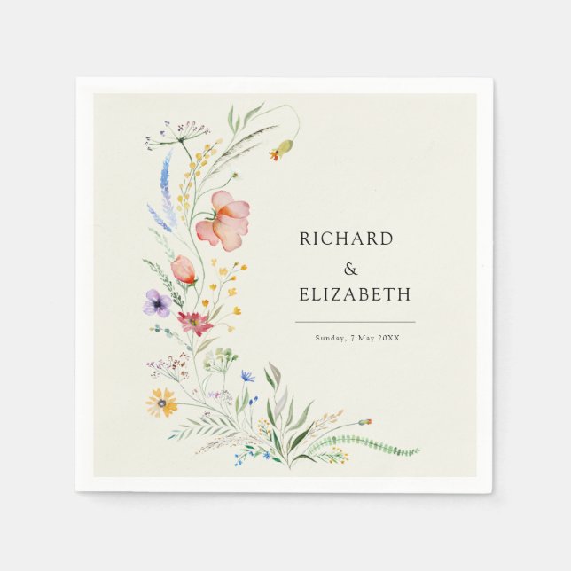 Modern Wildflower Minimal Elegant Wedding Napkins (Front)