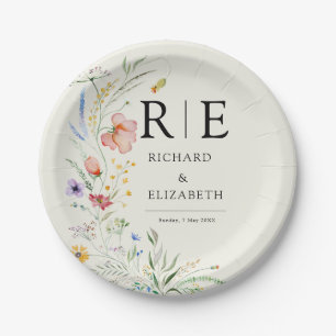 Modern Wildflower Minimal Elegant Wedding Paper Plates