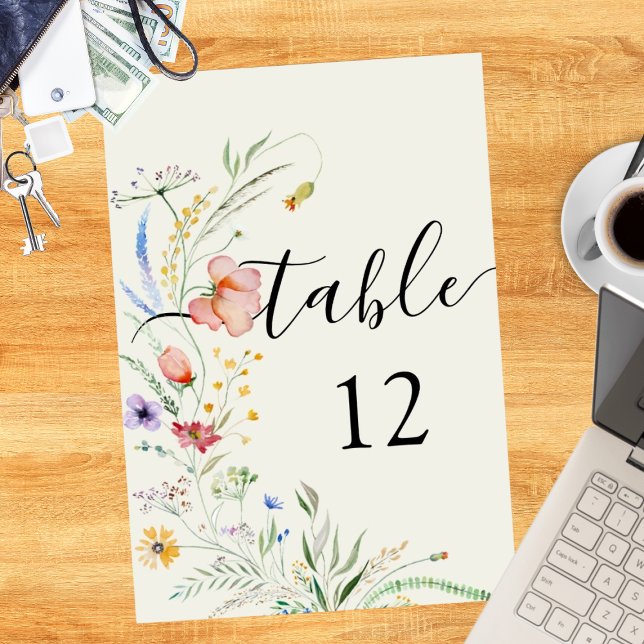 Modern Wildflower Minimal Elegant Wedding Table Number (Creator Uploaded)