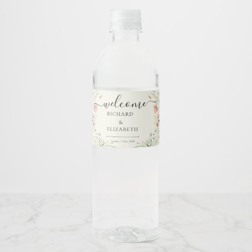Modern Wildflower Minimal Elegant Wedding Water Bottle Label
