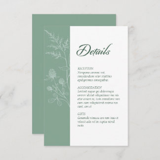 Modern Wildflower Minimal Sage Green Wedding Enclosure Card