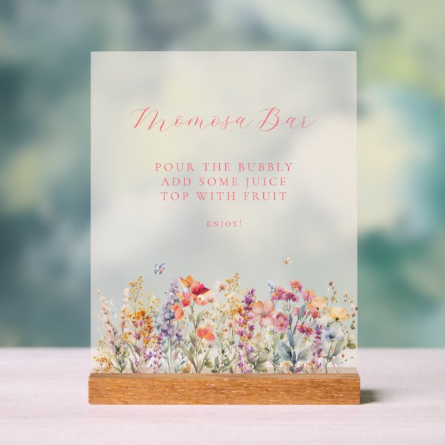 Modern, Wildflower Momosa Bar Baby Shower  Acrylic Sign (Neutral)