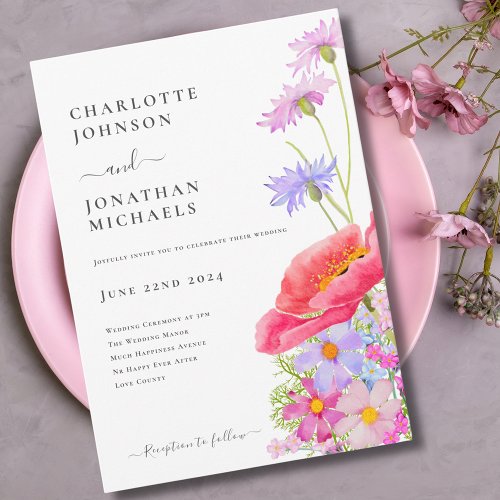 Modern Wildflower Pastel Watercolor Wedding Invitation