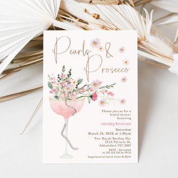 Modern Wildflower Pearl And Prosecco Bridal Shower Invitation by figtreedesign at Zazzle