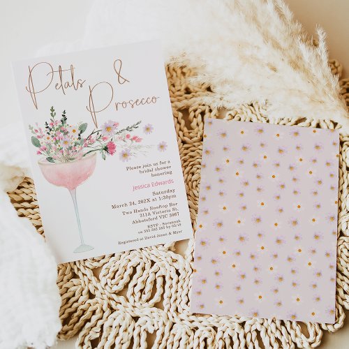 Modern Wildflower Petal and Prosecco Bridal Shower Invitation