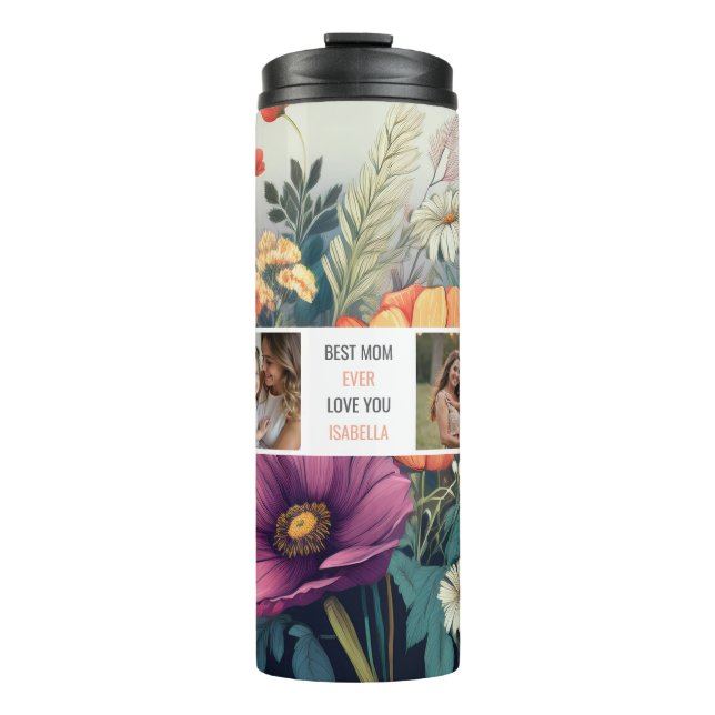 Modern Wildflower Photo Collage – Best Mom Gift Thermal Tumbler (Front)