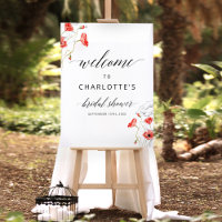 Modern Wildflower Poppy Bridal Shower Welcome Sign