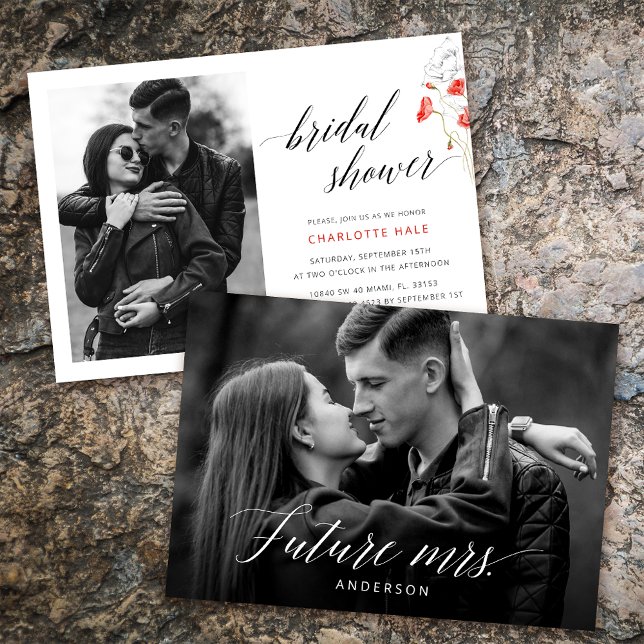 Modern Wildflower Poppy Photo Bridal Shower Invitation (Creator Uploaded)