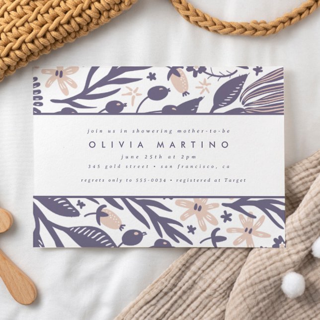 Modern Wildflower Purple Peach Girl Baby Shower Invitation (Creator Uploaded)