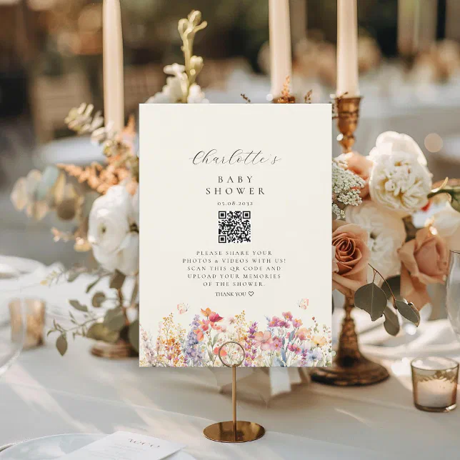 Modern, Wildflower, QR Code, Baby Shower,





