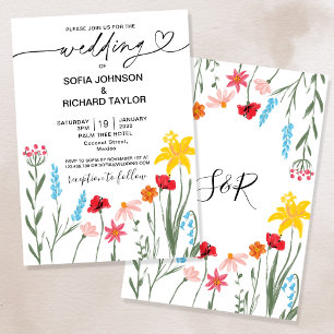 Modern Wildflower Red Poppy Daffodil Botanical Invitation