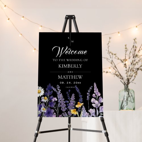 Modern Wildflower Rustic Black Wedding Sign