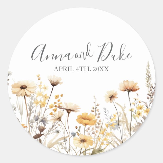 Modern Wildflower Script Classic Round Sticker (Front)