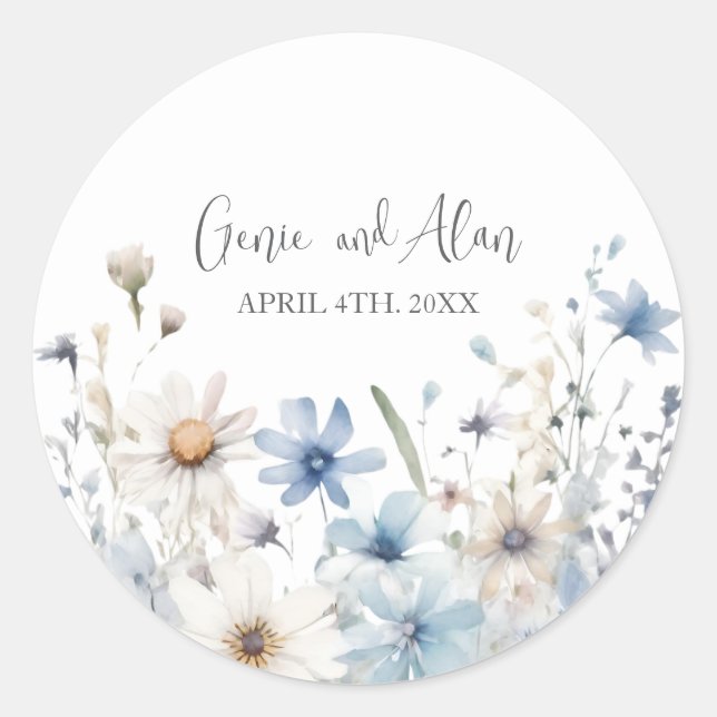 Modern Wildflower Script Classic Round Sticker (Front)