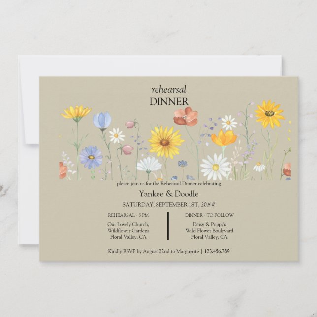 Modern wildflower spring wedding Dinner Invitation (Front)