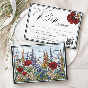 Modern Wildflower Stained Glass Floral Wedding RSVP Card