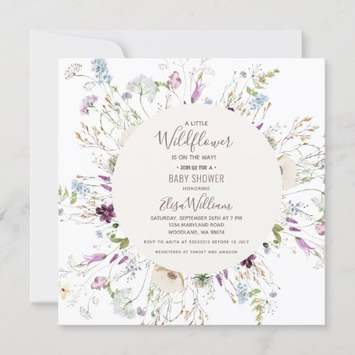 Modern Wildflower Watercolor Baby Shower Invite