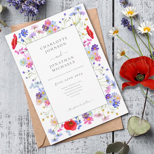 Modern Wildflower Watercolor Elegant Wedding Invitation