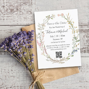 modern wildflower watercolor save the date qr code announcement postcard