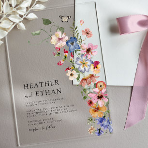Modern Wildflower Wedding Acrylic Invitations