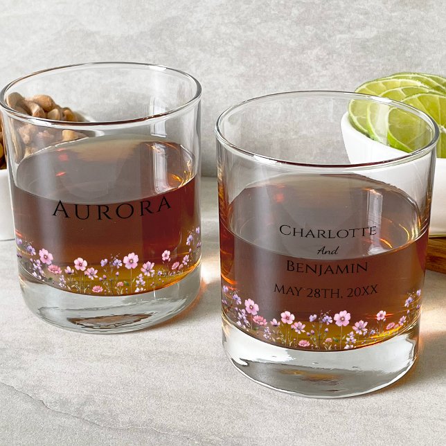 Modern Wildflower Wedding Bridal Party Whiskey Glass (Creator Uploaded)