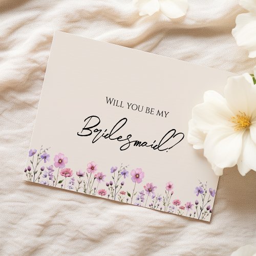 Modern Wildflower Wedding Bridesmaid Proposal Card
