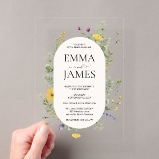 Modern Wildflower Wedding Elegant Meadow Floral  Acrylic Invitations