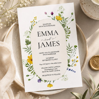 Modern Wildflower Wedding Elegant Meadow Floral  Invitation