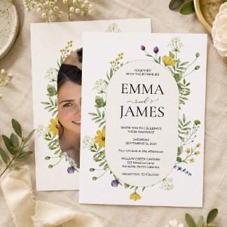 Modern Wildflower Wedding Elegant Meadow Floral  Invitation