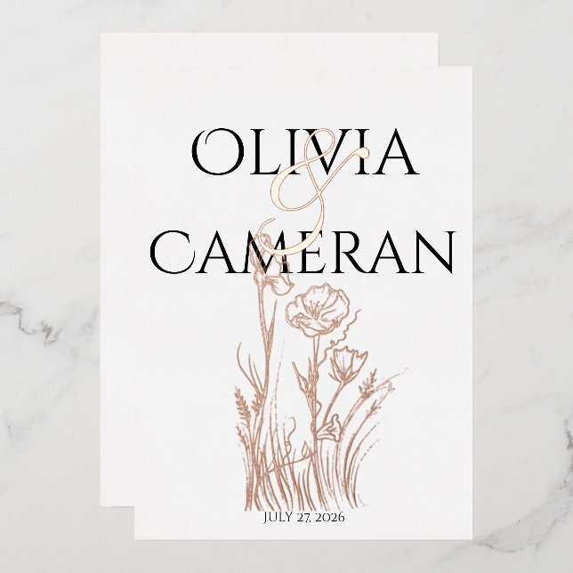 Modern Wildflower Wedding  Foil Invitation (Front/Back)