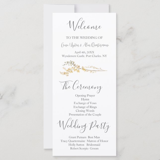 Modern Wildflower Wedding Program (Front)