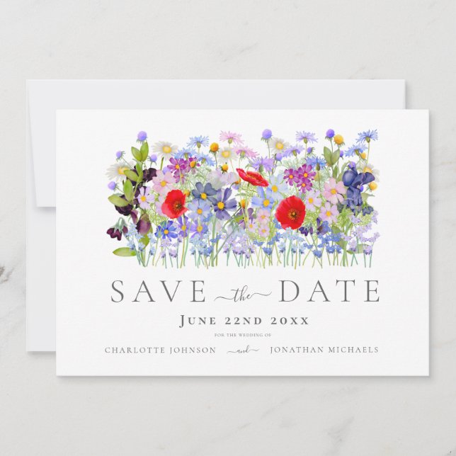 Modern Wildflower Wedding Save The Date (Front)