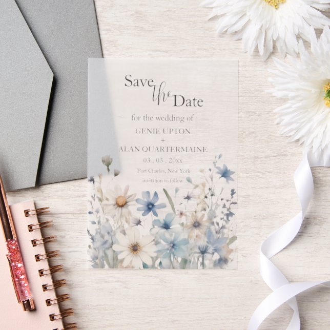 Modern Wildflower Wedding Save the Date Vellum Invitations (Wedding)