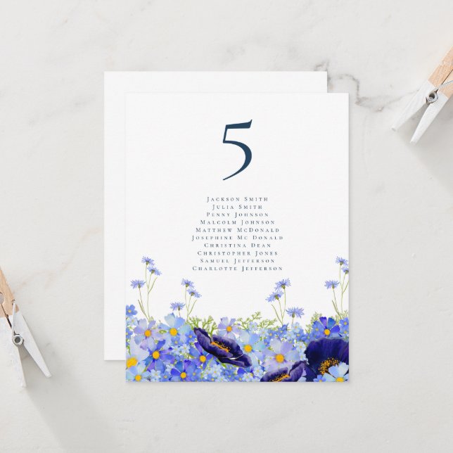 Modern Wildflower Wedding Table Number Chart (Front/Back In Situ)