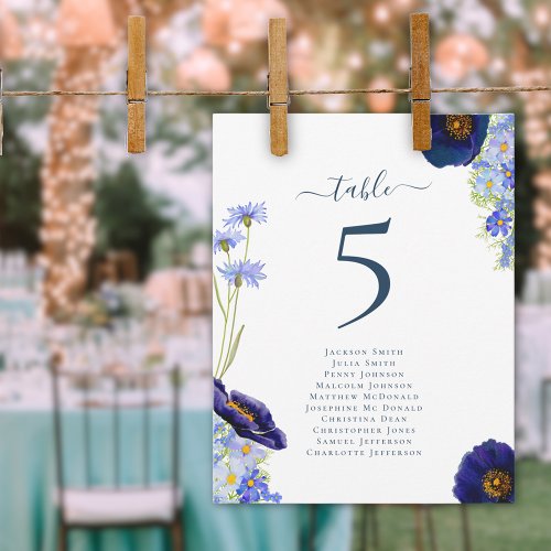 Modern Wildflower Wedding Table Number Chart