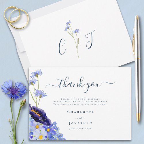 Modern Wildflower Wedding Thank You Card