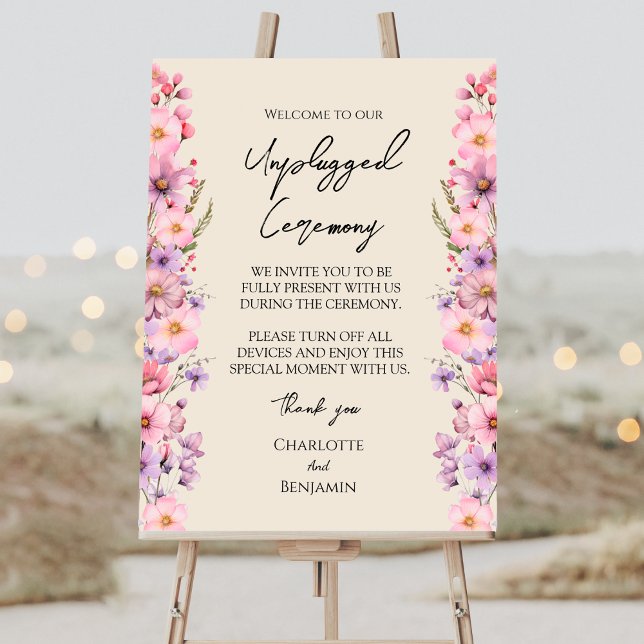 "Modern Wildflower Wedding Unplugged Ceremony Sign (Creator Uploaded)