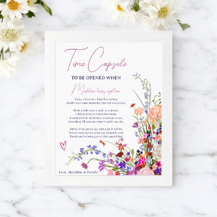 Modern wildflowers 1st birthday time capsule poster